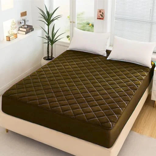 Cotton Quilted Waterproof Mattress Cover - copper Brown