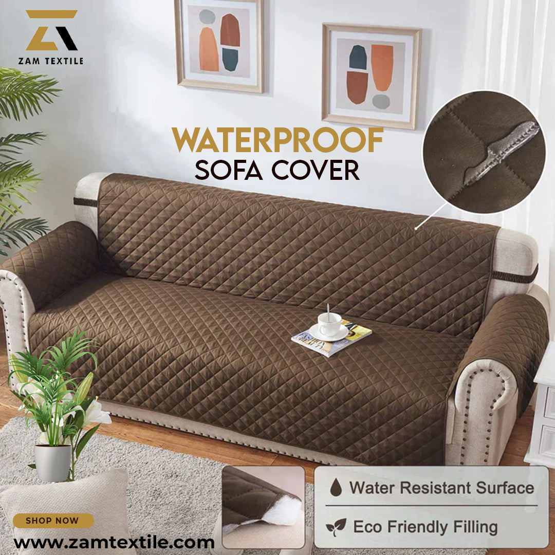 WATERPROOF COTTON QUILTED SOFA COVER - SOFA RUNNERS (BROWN)