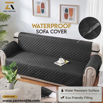 WATERPROOF COTTON QUILTED SOFA COVER - SOFA RUNNERS (Black)