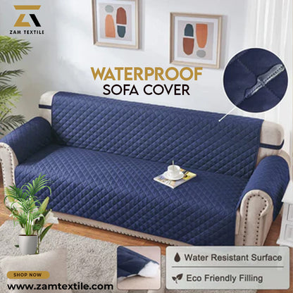 WATERPROOF COTTON QUILTED SOFA COVER - SOFA RUNNERS (Blue)