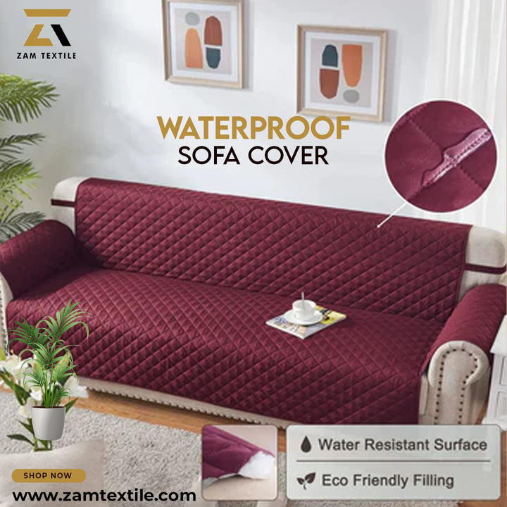 WATERPROOF COTTON QUILTED SOFA COVER - SOFA RUNNERS (Maroon)