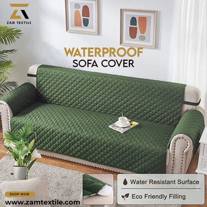 WATERPROOF COTTON QUILTED SOFA COVER - SOFA RUNNERS (Green)