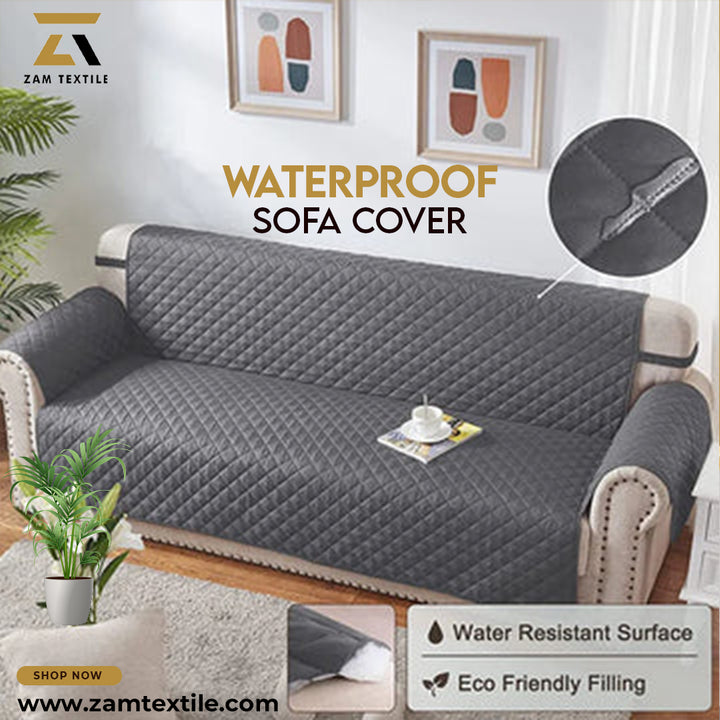 WATERPROOF COTTON QUILTED SOFA COVER - SOFA RUNNERS (Grey)