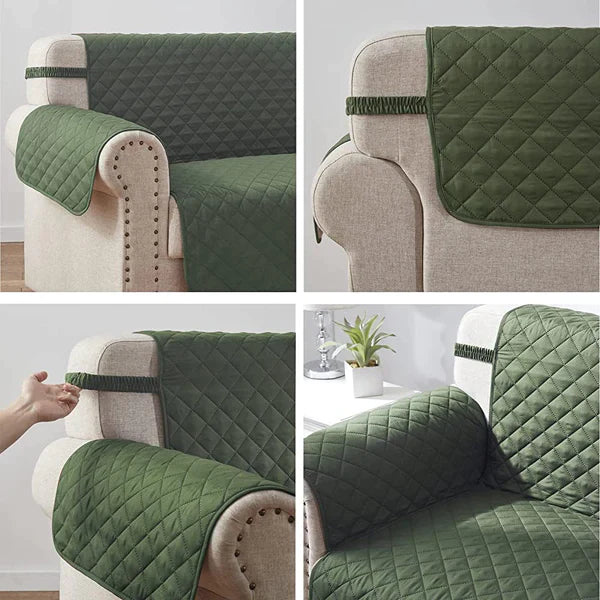 WATERPROOF COTTON QUILTED SOFA COVER - SOFA RUNNERS (Green)