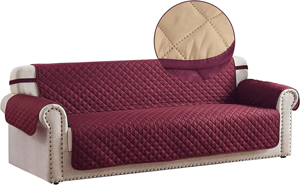 WATERPROOF COTTON QUILTED SOFA COVER - SOFA RUNNERS (Maroon)