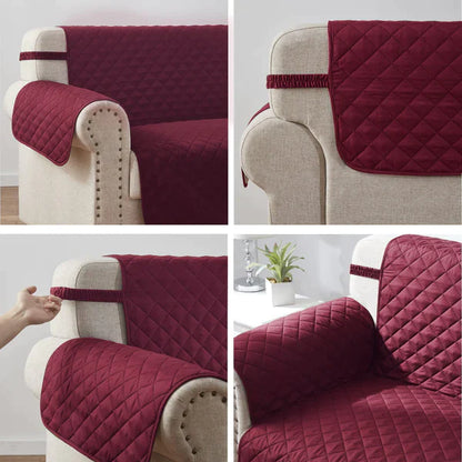 WATERPROOF COTTON QUILTED SOFA COVER - SOFA RUNNERS (Maroon)